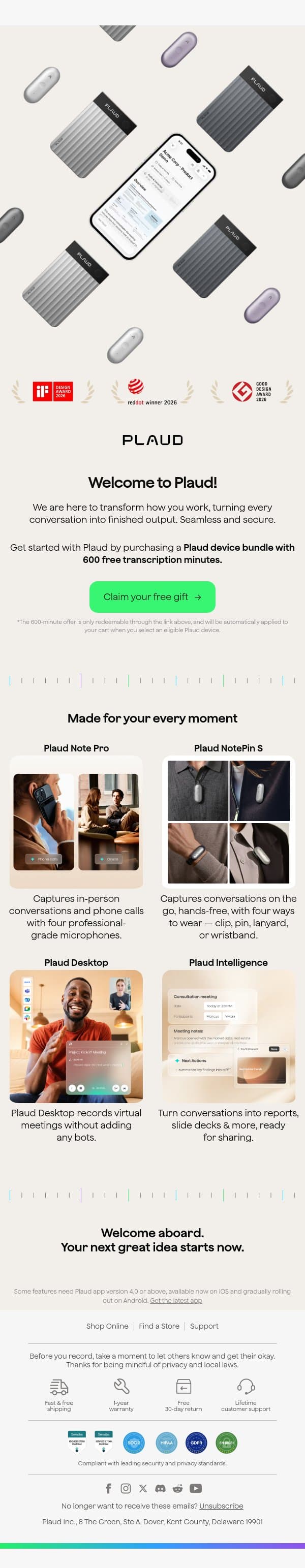 Welcome to Plaud email from Plaud screenshot