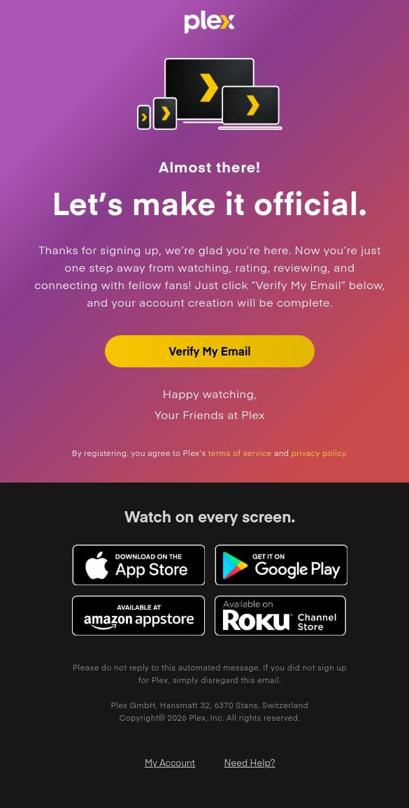 Welcome to Plex email from Plex screenshot