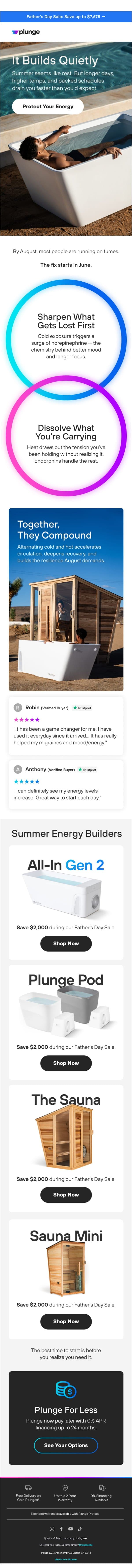 Protect Your Energy This Summer email from Plunge screenshot