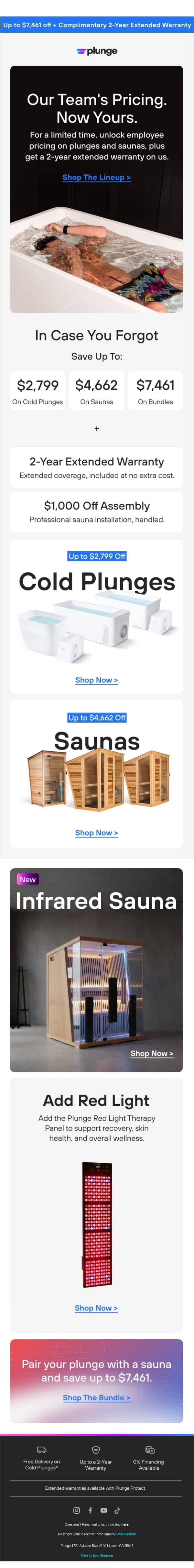Save Up To $7,461 email from Plunge screenshot