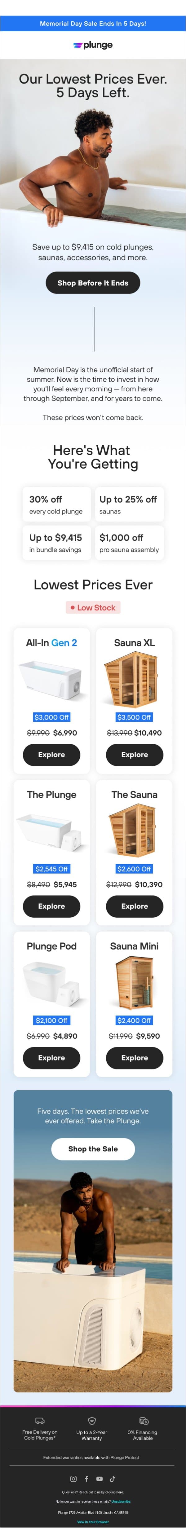 Our Lowest Prices End Next Week email from Plunge screenshot