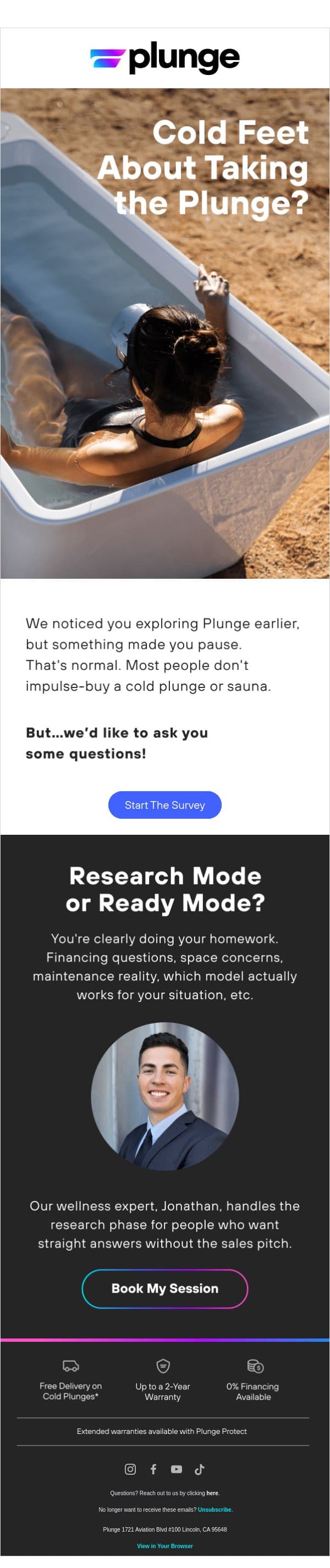 Did we lose you somewhere? email from Plunge screenshot