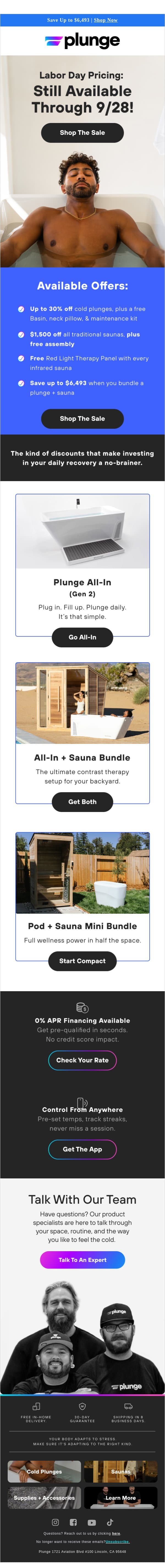 Don't Forget: Labor Day Pricing Ends 9/28 email from Plunge screenshot