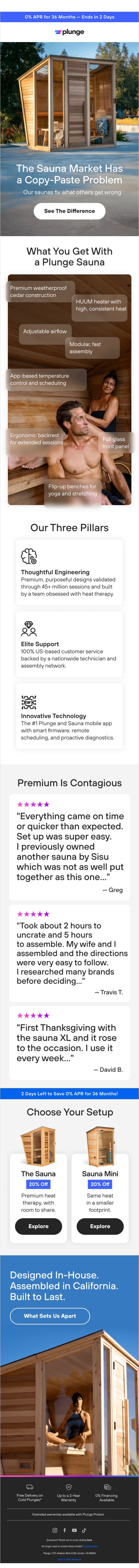 Researching Saunas? Read This. email from Plunge screenshot