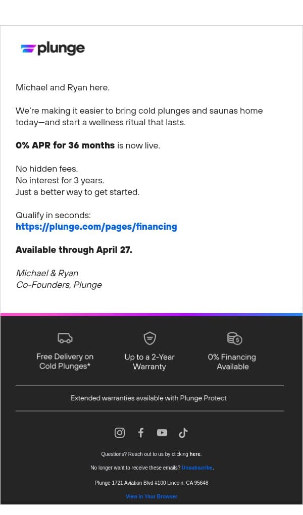 Did you miss it? email from Plunge screenshot