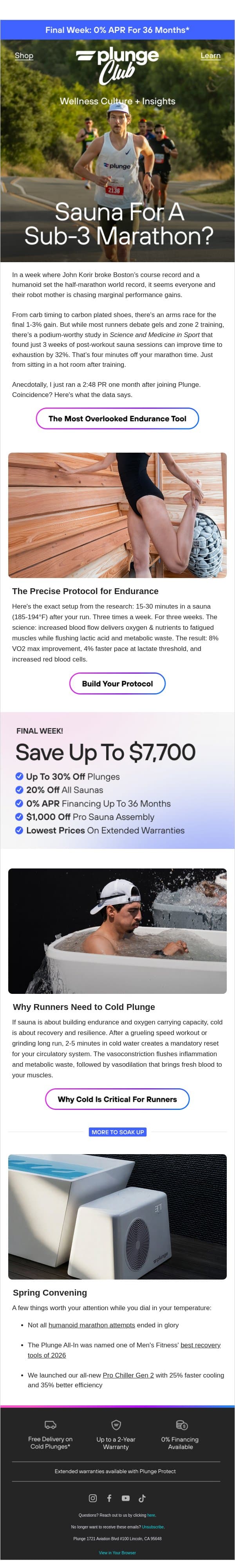 Plunge Club: Sauna for a Sub-3 Marathon? email from Plunge screenshot