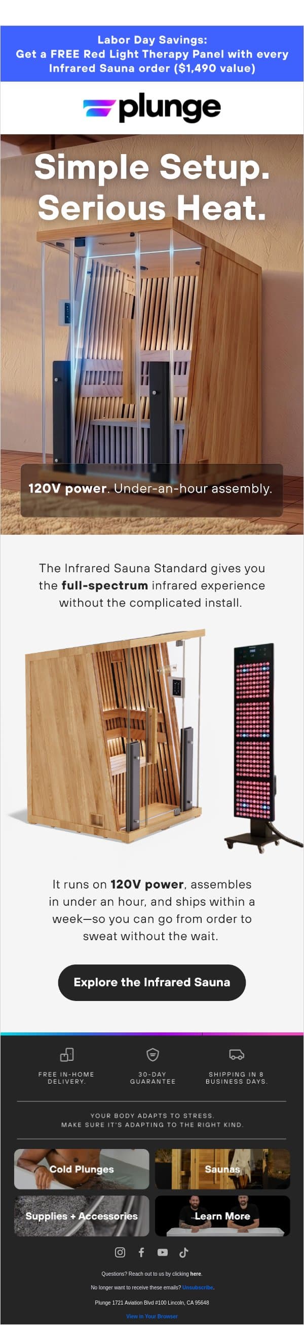 Introducing the Infrared Sauna Standard email from Plunge screenshot