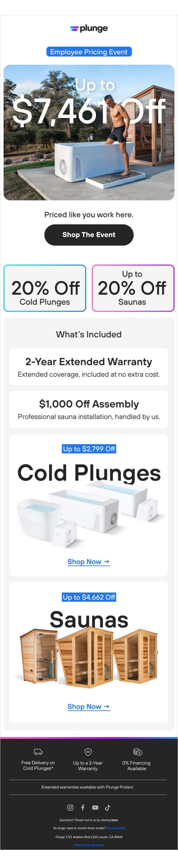 You Got Employee Pricing! email from Plunge screenshot