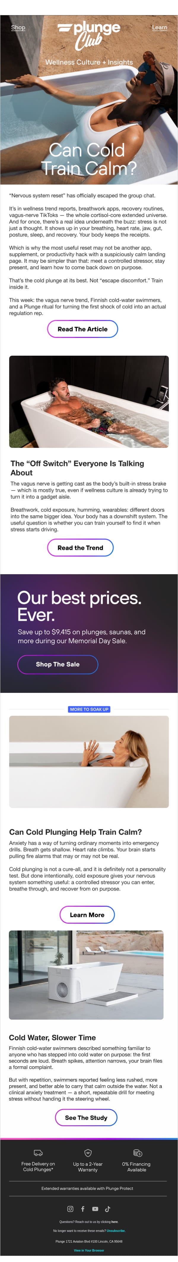 Plunge Club: Can a Cold Plunge Calm Anxiety? email from Plunge screenshot