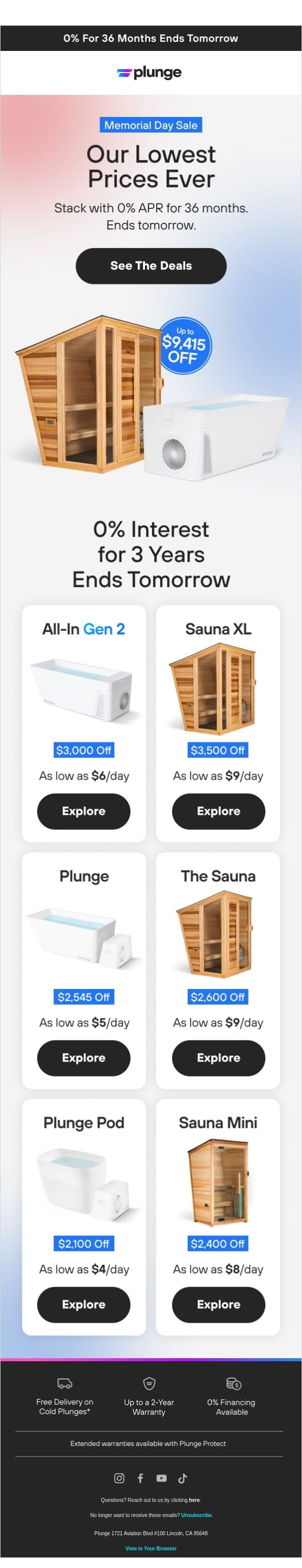 Up To $9,415 Off Right Now email from Plunge screenshot