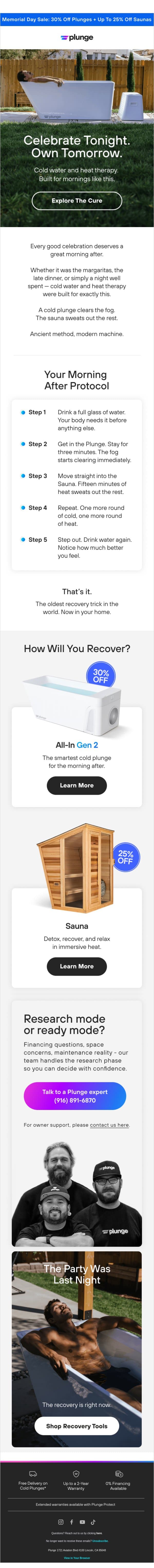 After The Party, The Plunge email from Plunge screenshot