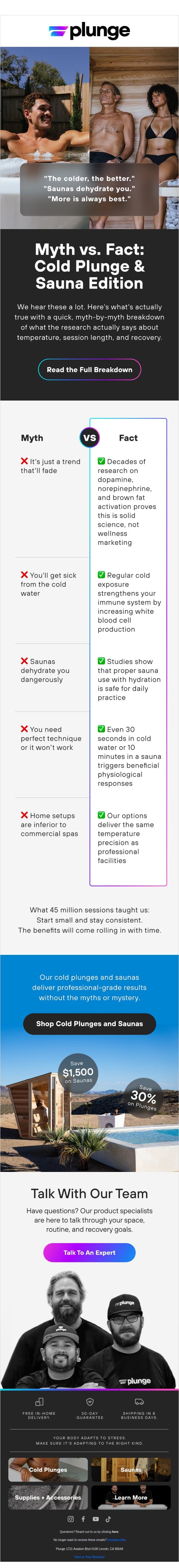 You've been told wrong about cold plunging. Here's the truth. email from Plunge screenshot
