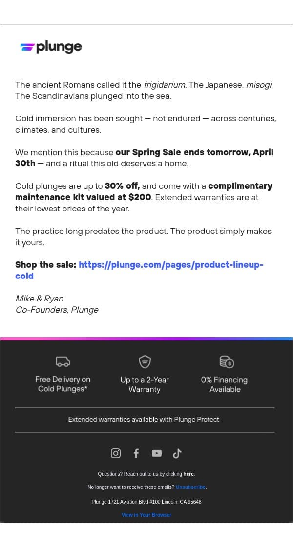 One day left. email from Plunge screenshot