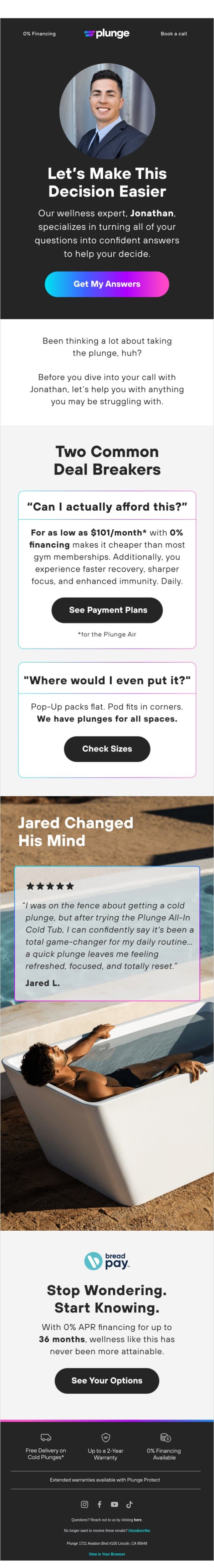 Wellness still calling your name? email from Plunge screenshot