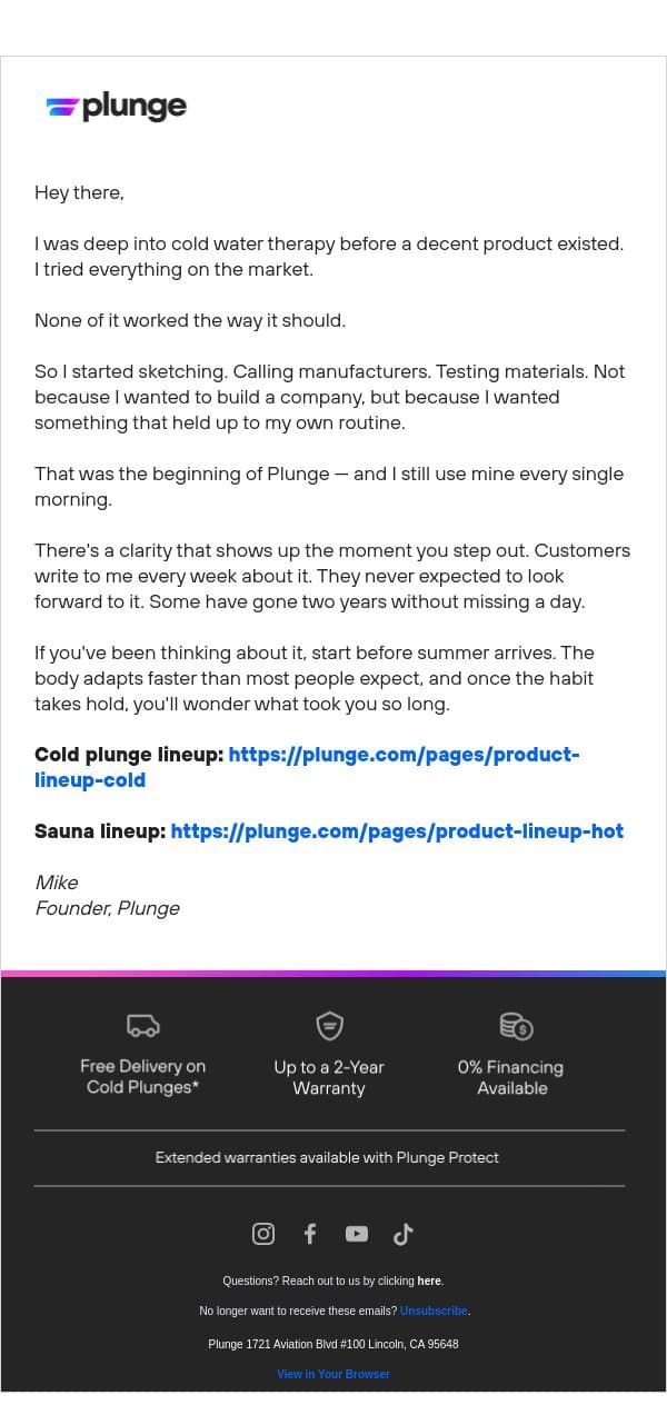 Why I Built This email from Plunge screenshot