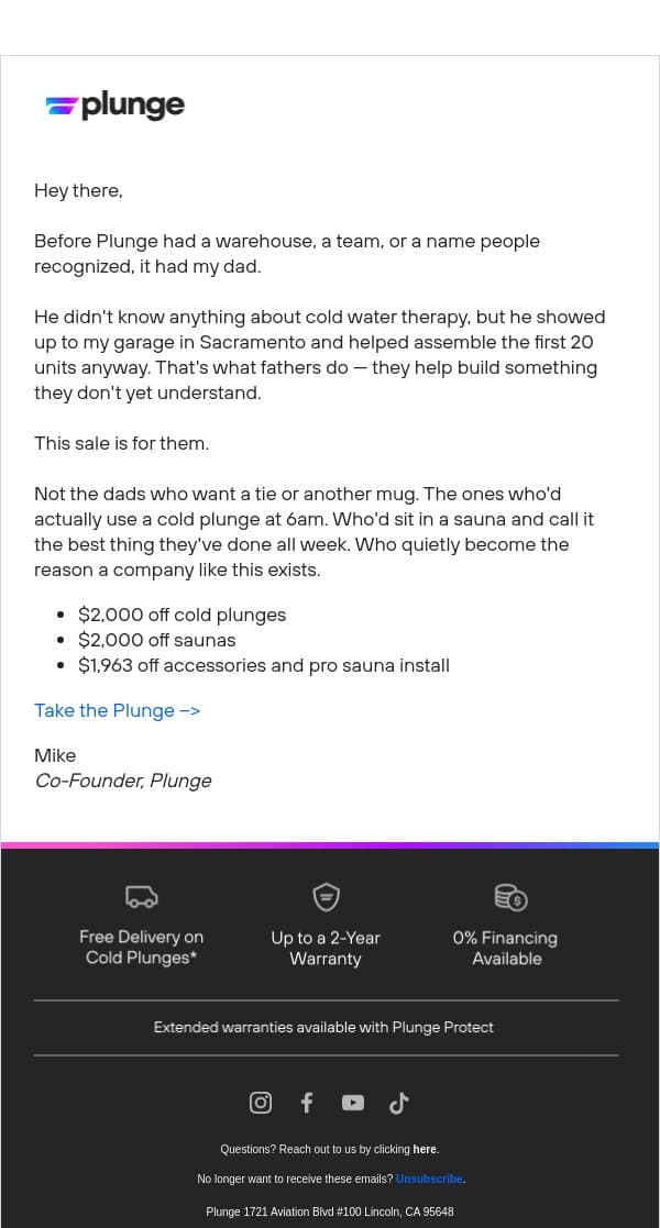 The Father's Day Sale Is Here email from Plunge screenshot