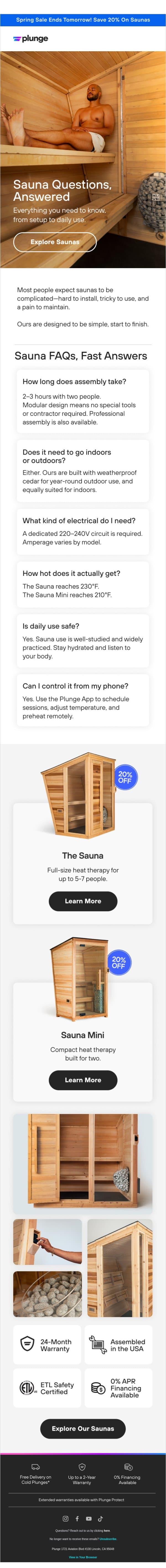 Before You Decide on a Sauna… email from Plunge screenshot