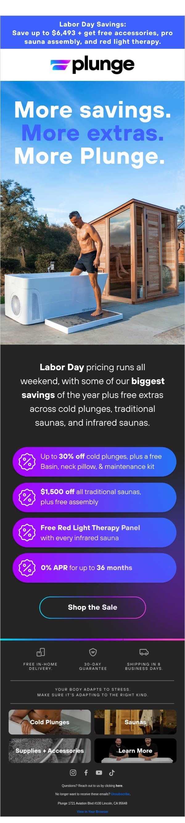 Your Labor Day Savings Are Waiting email from Plunge screenshot