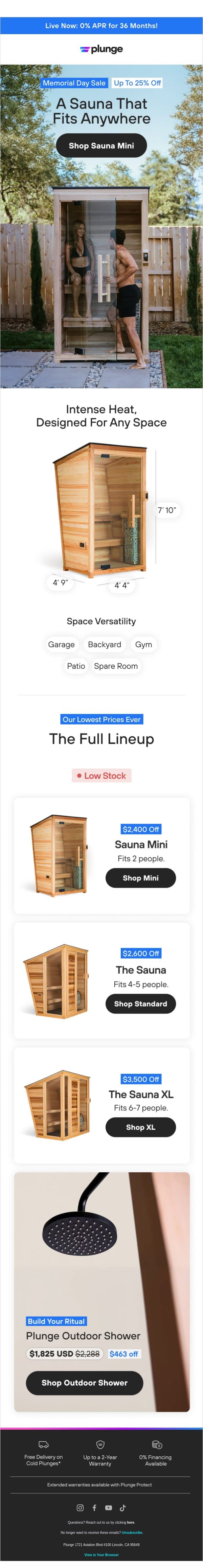 Your Sauna Fits Here email from Plunge screenshot
