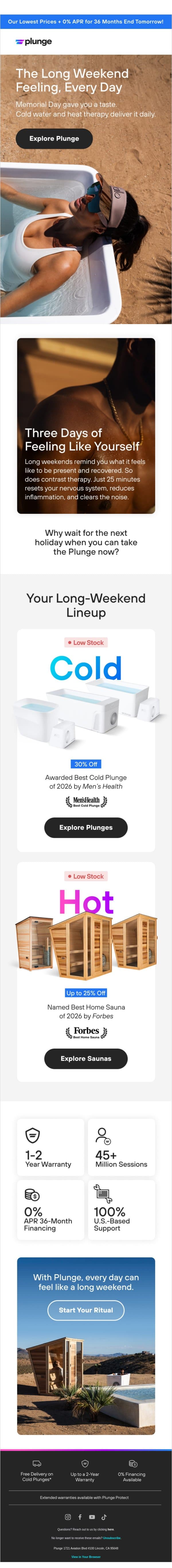 Feeling Relaxed After Memorial Day Weekend? email from Plunge screenshot
