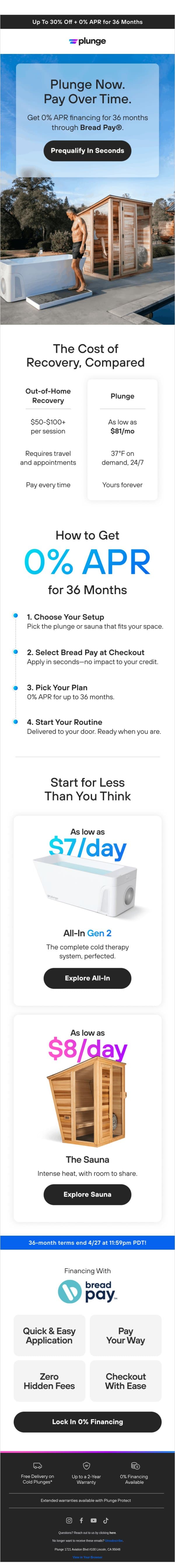 Your Plunge for $0 Interest email from Plunge screenshot