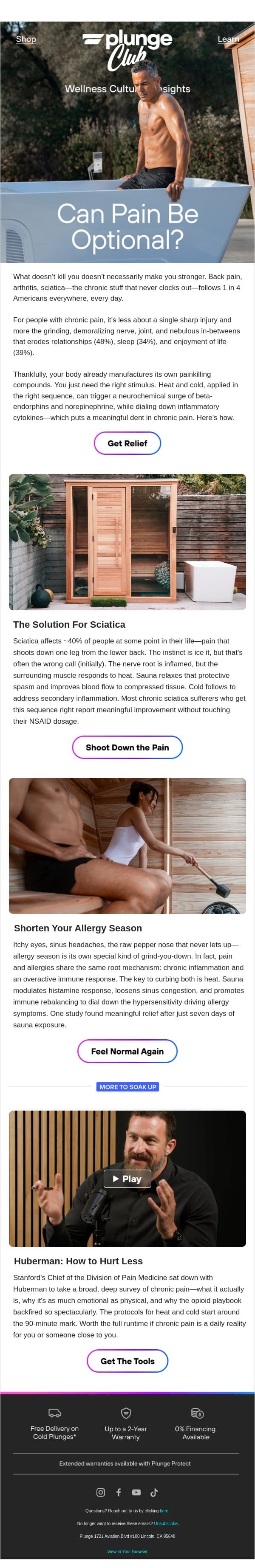 Plunge Club: What If Pain Was Optional? email from Plunge screenshot