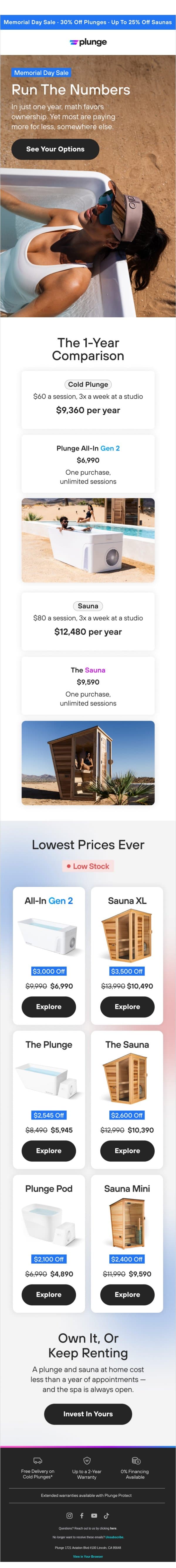 You're Renting Recovery by the Hour. email from Plunge screenshot