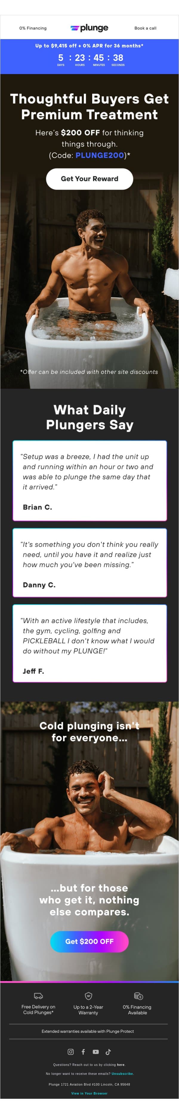 $200 OFF Because You Waited email from Plunge screenshot