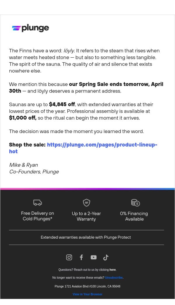 You've thought about it long enough. email from Plunge screenshot