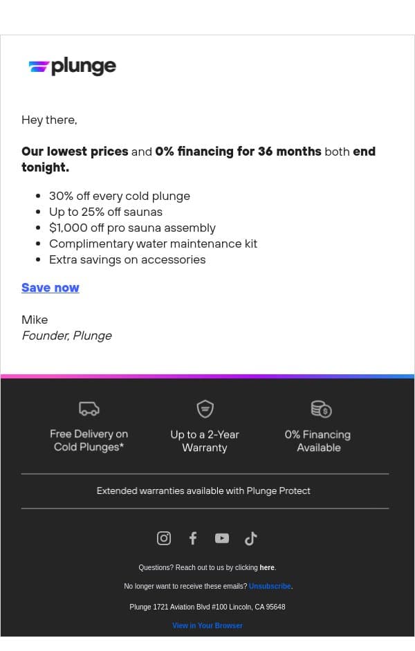 One Final Note From Mike email from Plunge screenshot