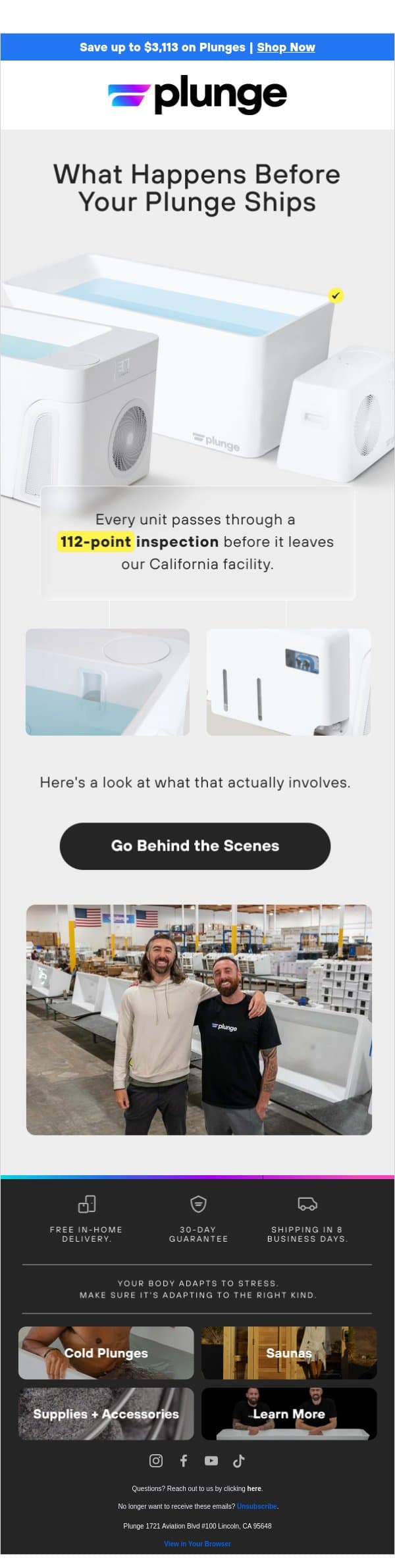 What happens before your Plunge ships email from Plunge screenshot