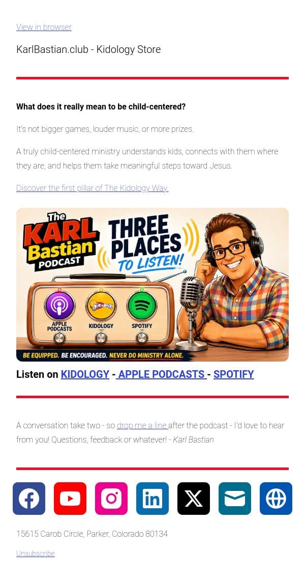 What a Kid-Centered Ministry Looks Like email from Podia screenshot