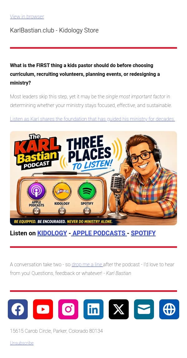 The First Thing Kids Pastors Should Do... But Most Skip email from Podia screenshot
