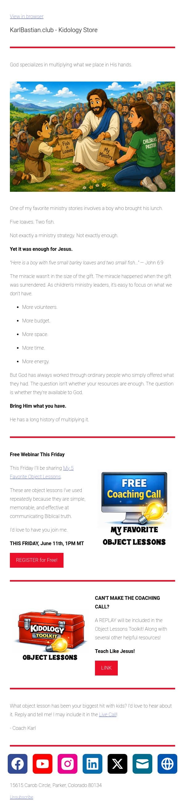 What a Little Boy Taught Every Children's Pastor email from Podia screenshot
