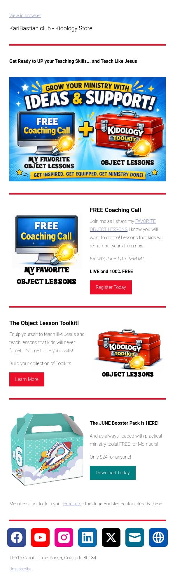 A Ministry Toolbox Delivered for Less Than Lunch email from Podia screenshot