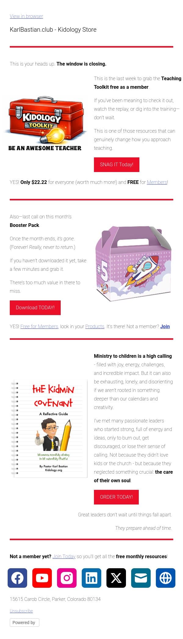 Don’t miss this window! email from Podia screenshot