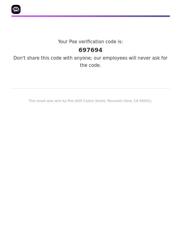 Your verification code email from Poe