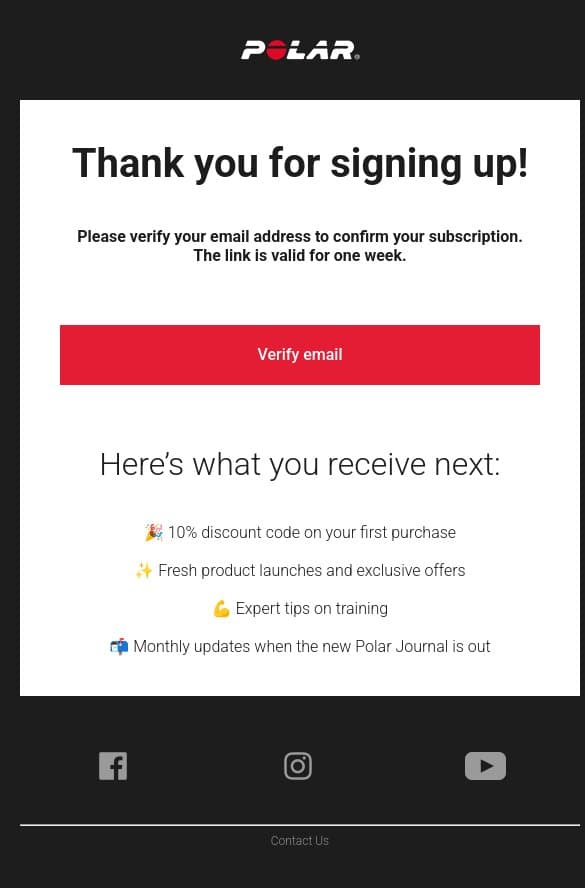 Confirm Your Email and Join the Polar Family! email from Polar screenshot