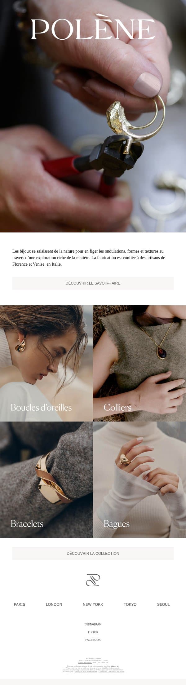 Lumière sur la collection de bijoux. email from Polène screenshot