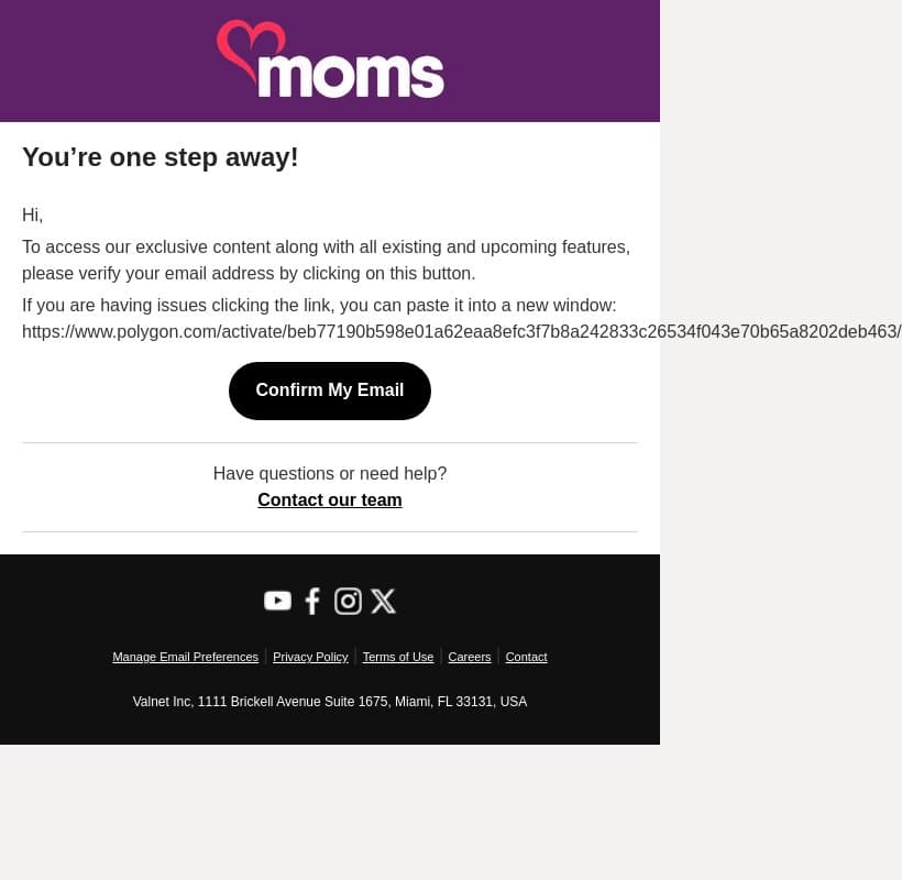 Finish signing up with Polygon.com email from Polygon screenshot
