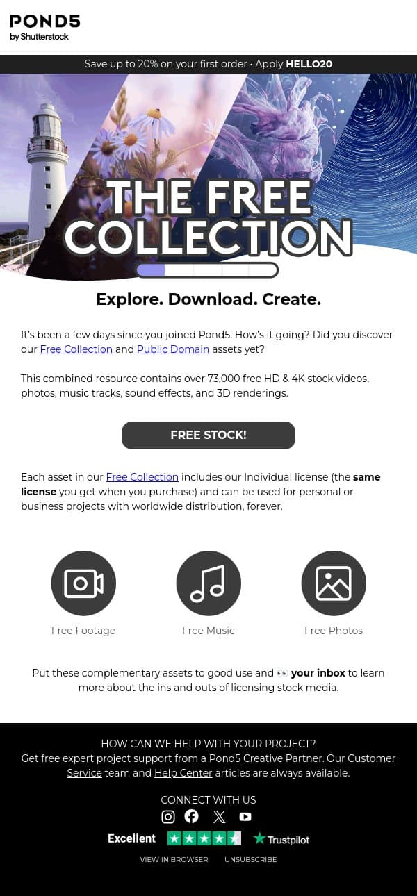 The Free Collection: Explore. Download. Create. email from Pond5 screenshot