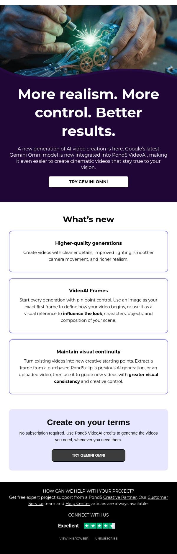 A smarter way to create AI videos email from Pond5 screenshot