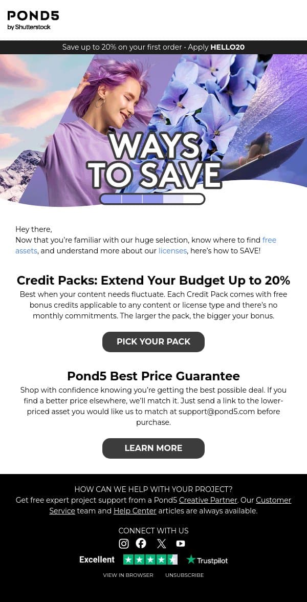 How to Pay Less When Buying Stock Media email from Pond5 screenshot