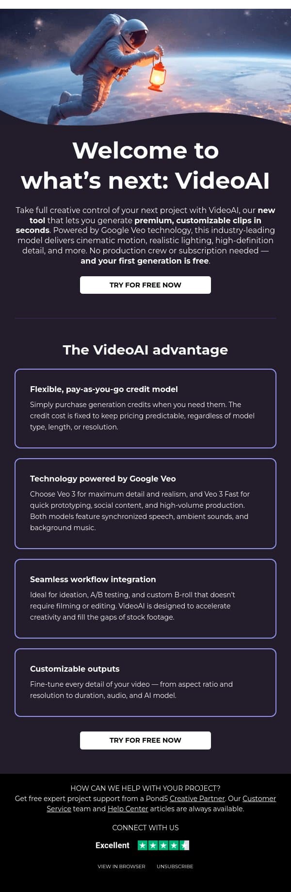 Introducing VideoAI on Pond5 ✨ email from Pond5 screenshot