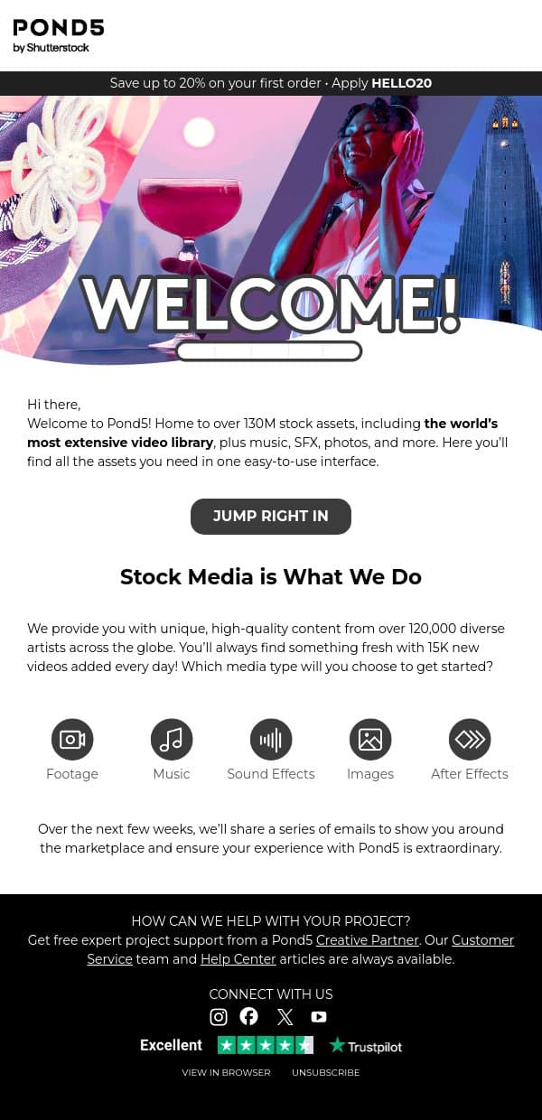 Welcome to Pond5! email from Pond5 screenshot