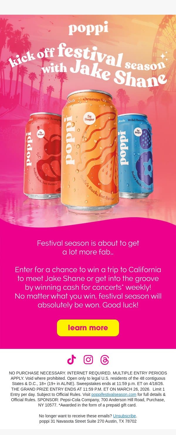 ready to win festival season? 👀😍 email from Poppi screenshot