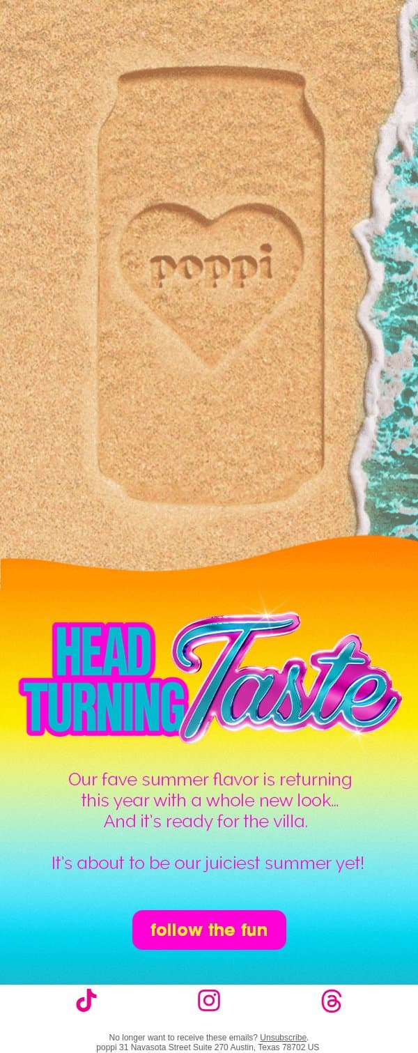 we know what you’re doing this summer 🏝️💗😎 email from Poppi screenshot