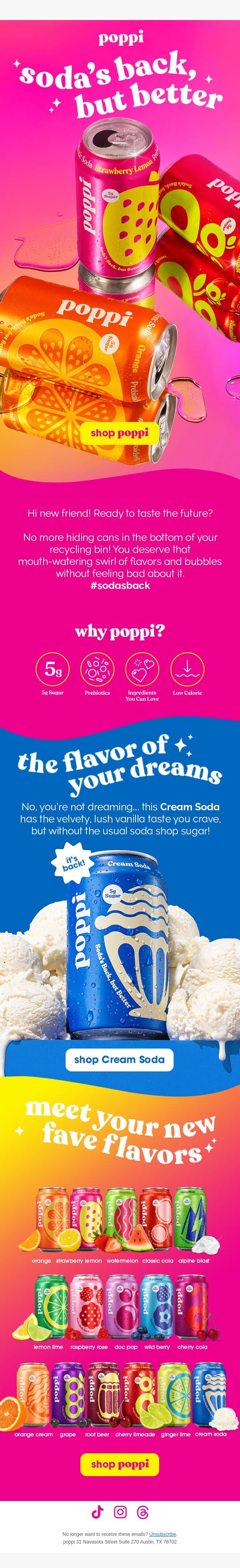 ohhh we’ve got your new fave soda right here 😋 email from Poppi screenshot