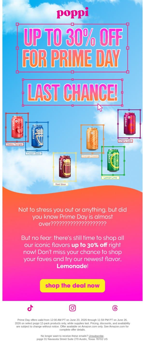 Don’t miss up to 30% off all flavors! email from Poppi screenshot