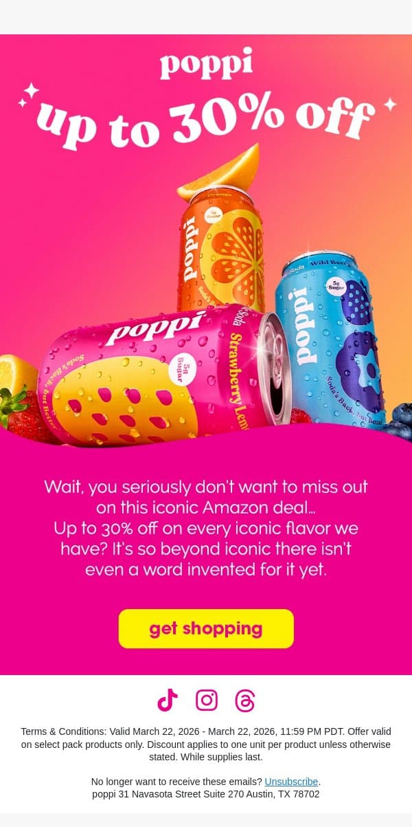 all your faves are on sale rn 👀 email from Poppi screenshot